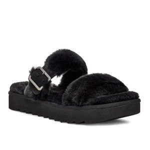 Koolaburra by UGG Furr-ah Slippers Faux Fur Slip On Sandals Black Size 7 NEW